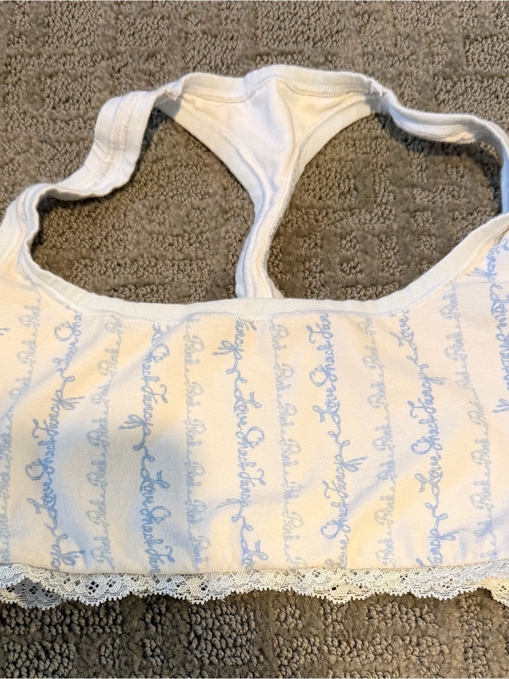 Loveshack Fancy x Pink Bralette with Light Blue Script